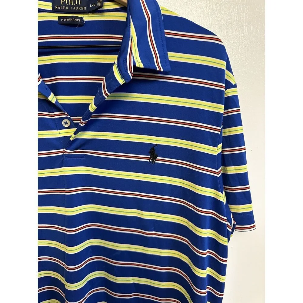 Polo Ralph Lauren Performance Men's Polo Blue Green Striped Shirt‎ Sz L